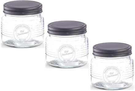 Zeller voorraadpot Old Fashioned - 3x - bewaarpot - 420 ml - 10 x 9 cm - transparant