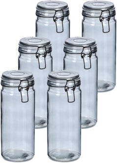 Zeller Voorraadpotten/bewaarpotten - 10x - 1L - grijs - glas - beugelsluiting - D10 x H20 cm