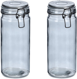 Zeller Voorraadpotten/bewaarpotten - 2x - 1L - glas - met beugelsluiting - D10 x H20 cm - Voorraadpot Grijs