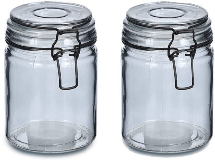 Zeller Voorraadpotten/bewaarpotten - 2x - 250 ml - grijs - glas - beugelsluiting - D8 x H10 cm