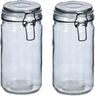 Zeller Voorraadpotten/bewaarpotten - 2x - 750 ml - glas - met beugelsluiting - D10 x H15 cm - Voorraadpot Grijs