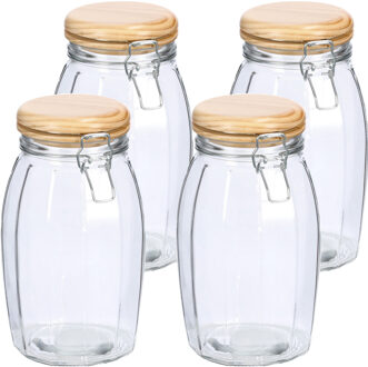 Zeller Voorraadpotten/bewaarpotten - 4x - 1.85L - glas - met beugelsluiting - D13 x H23 cm - Voorraadpot Bruin