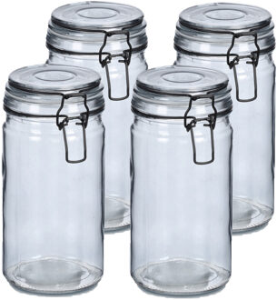 Zeller Voorraadpotten/bewaarpotten - 4x - 750 ml - grijs - glas - beugelsluiting - D10 x H15 cm