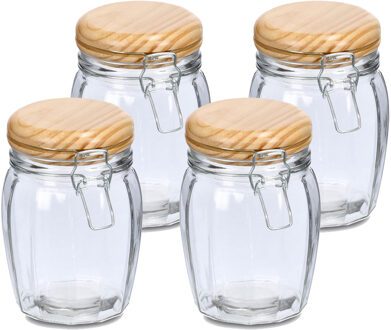 Zeller Voorraadpotten/bewaarpotten - 4x - 820 ml - glas - met beugelsluiting - D11 x H16 cm - Voorraadpot Bruin