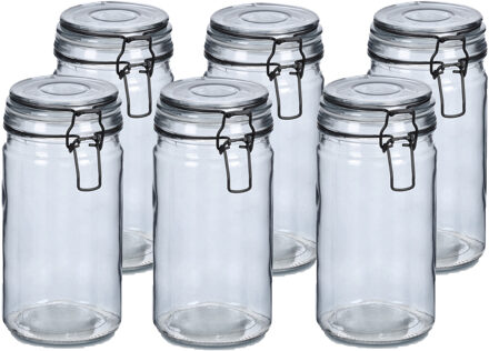 Zeller Voorraadpotten/bewaarpotten - 6x - 750 ml - grijs - glas - beugelsluiting - D10 x H15 cm