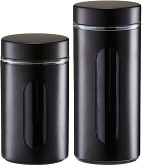 Zeller Voorraadpotten/blikken met venster - Diameter 10 cm - 2x - zwart - 900 en 1200 ml - metaal