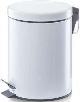 Zeller Vuilnisbak/pedaalemmer - wit - 5 liter - metaal - 20 x 28 cm