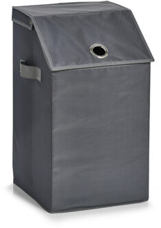 Zeller Wasmand - antraciet - met deksel - polyester - 34 x 34 x 60 cm - Wasgoedmanden