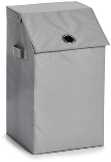 Zeller Wasmand - grijs - met deksel - polyester - 34 x 34 x 60 cm - Wasgoedmanden