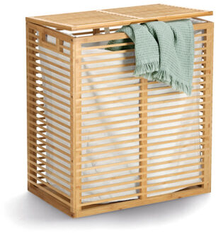 Zeller Wasmand/kist - bamboe/katoen - met deksel en canvas waszak - naturel - 53 x 33 x 61 cm