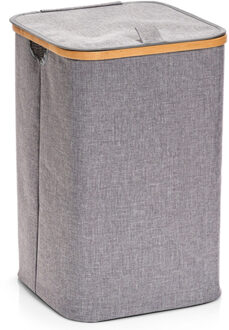 Zeller Wasmand - stof /bamboe- vierkant - grijs - 33 x 33 x 50 cm - Was sorteren/verzamen - Wasgoed