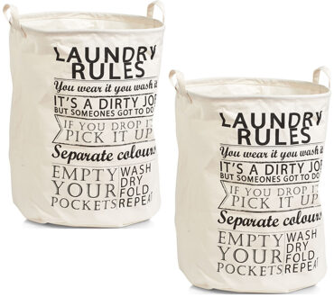 Zeller Wasmand van stof - 2x - rond - creme - katoen - D38 x H48 cm