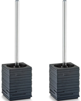 Zeller WC borstel - 2x - toiletborstel in houder - kunststeen - zwart - 9 x H38 cm