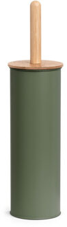 Zeller WC/Toiletborstel in houder - bamboe hout - salie groen - H38 x D10 cm - Toiletborstels
