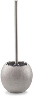 Zeller WC/Toiletborstel in houder keramiek - zilver glitter - D12 x 34 cm