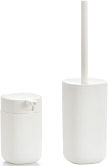 Zeller WC/toiletborstel in houder met zeeppompje - kunststof - wit
