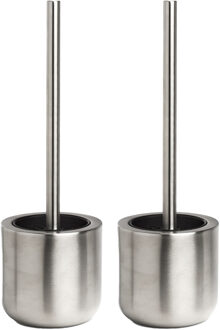 Zeller WC/Toiletborstel in houder RVS - 2x - D11 x H35 cm - hygienische silicone borstel