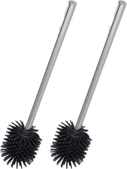 Zeller WC/Toiletborstel los - 2x - hygienisch silicone - RVS steel - D7,5 x H40 cm
