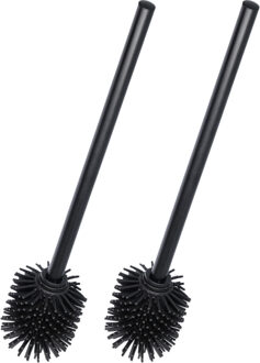 Zeller WC/Toiletborstel los - 2x - hygienisch silicone - RVS steel - D7 x H39 cm - zwart