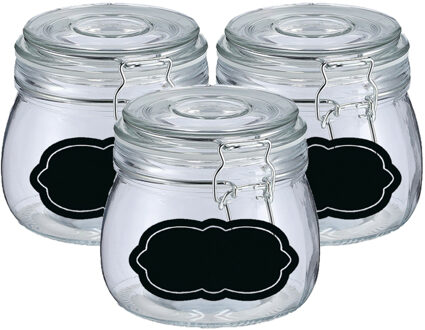 Zeller Weckpot/inmaakpot - 4x - 500 ml - glas - met beugelsluiting - incl. etiketten - Weckpotten Transparant