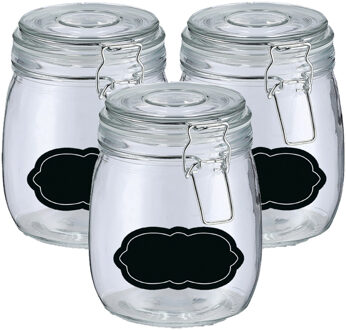 Zeller Weckpot/inmaakpot - 4x - 750 ml - glas - met beugelsluiting - incl. etiketten - Weckpotten Transparant