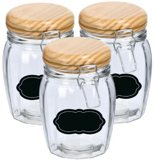 Zeller Weckpot/inmaakpot - 4x - 820 ml - glas - met beugelsluiting - incl. etiketten - Weckpotten Bruin