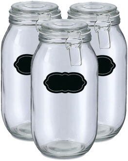 Zeller Weckpot/inmaakpot - 6x - 2L - glas - met beugelsluiting - incl. etiketten - Weckpotten Transparant