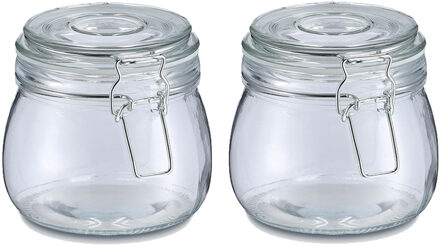 Zeller Weckpot/inmaakpot Alfie - 2x - 500 ml - glas - beugelsluiting - D11 x H11 cm - Weckpotten Transparant