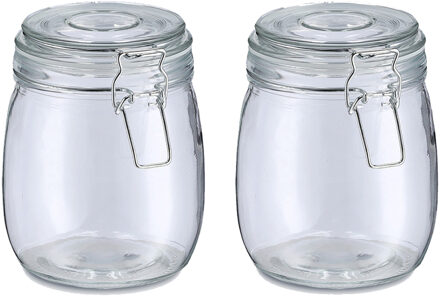 Zeller Weckpot/inmaakpot Alfie - 2x - 750 ml - glas - beugelsluiting - D11 x H14 cm - Weckpotten Transparant