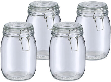 Zeller Weckpot/inmaakpot Alfie - 4x - 1L - glas - beugelsluiting - D11 x H17 cm