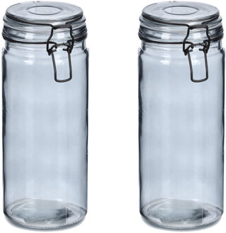 Zeller Weckpotten/inmaakpotten - 2x - 1L - grijs - glas - beugelsluiting - D10 x H20 cm