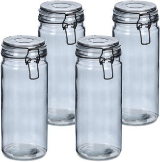 Zeller Weckpotten/inmaakpotten - 4x - 1L - grijs - glas - beugelsluiting - D10 x H20 cm