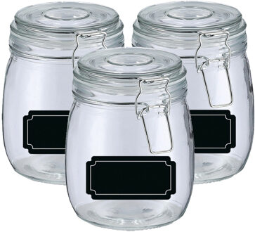 Zeller Weckpotten/inmaakpotten - 4x - 750 ml - glas - met beugelsluiting - incl. etiketten - Weckpotten Transparant