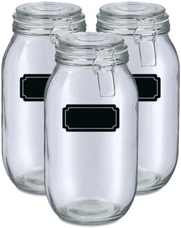 Zeller Weckpotten/inmaakpotten - 6x - 2L - glas - met beugelsluiting - incl. etiketten - Weckpotten Transparant