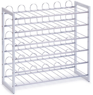 Zeller wijnflessen rek/wijnrek voor 36 flessen - metaal - zilver - 68 x 26,5 x 63 cm