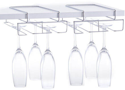 Zeller Wijnglazen houder - Zilverkleurig - Ophangbaar aan Plank - Voor 8x Glazen - 18 x 28 x 7,5 cm