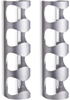 Zeller Wijnrek - 2x - zilverkleurig - muurrek - voor 4 flessen - 45 cm - rek voor wijnflessen