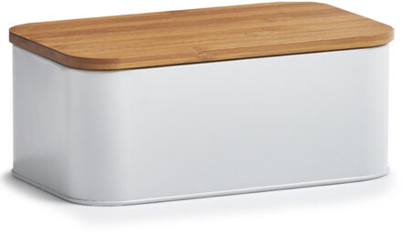 Zeller Witte broodtrommel deluxe met snijplank deksel 31 x 18 x 12 cm
