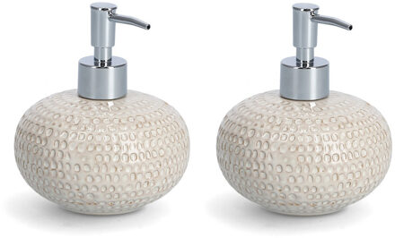 Zeller Zeeppompje/dispenser keramiek - 2x - beige - 12 x 13 cm - Structure
