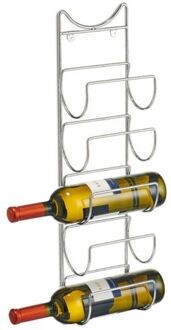 Zeller Zilveren chroom wijnflesrek/wijnrekken hangend voor 5 flessen 61 cm - Wijnrekken Zilverkleurig