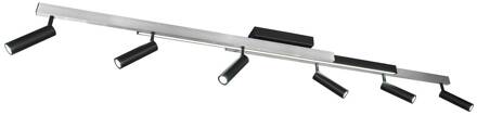 Zeno LED plafondspot, 6 spots, geborsteld aluminium/zwart, metaal geborsteld aluminium, zwart