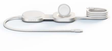 Zens Pro 3 USB-C Kabel met Draadloze Oplader voor telefoon / earbuds / Apple Watch - MagSafe en Qi2 - Wit - One size