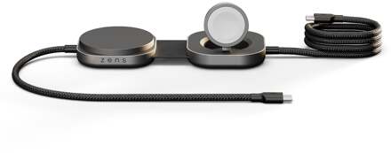 Zens Pro 3 USB-C Kabel met draadloze oplader voor telefoon / earbuds / Apple Watch - MagSafe en Qi2 - Zwart - One size