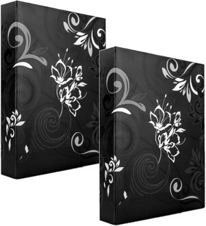 ZEP 2x Fotomapje Umbria met insteekhoesjes zwart bloemenprint voor 100 fotos 13 x 16,5 x 5 cm