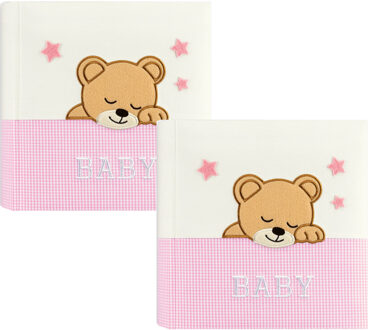 ZEP 2x Luxe fotoboek/fotoalbum Elisa baby meisje met 20 paginas roze 33 x 33 x 4 cm