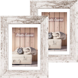 ZEP 2x Stuks Fotolijst Hout White Wash Geschikt Voor Een Foto Van 20 X 25 Cm - Fotolijsten Wit