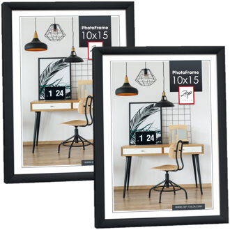 ZEP 2x stuks fotolijst zwart kunststof geschikt voor een foto van 10 x 15 cm - Fotolijsten