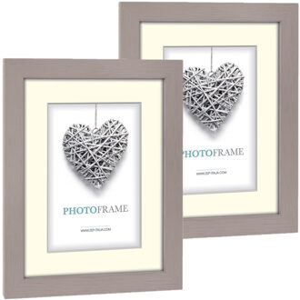 ZEP 2x stuks houten fotolijst beige geschikt voor een foto van 7 x 10 cm of 10 x 15 cm - Fotolijsten
