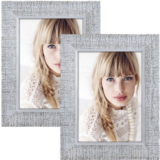 ZEP 2x stuks houten fotolijst vintage grijs/wit geschikt voor een foto van 15 x 20 cm