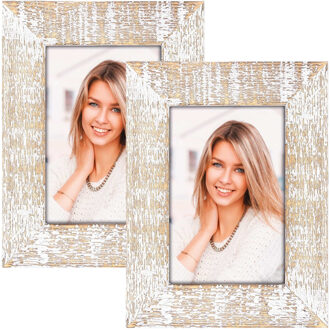 ZEP 2x stuks houten fotolijst vintage wit geschikt voor een foto van 15 x 20 cm